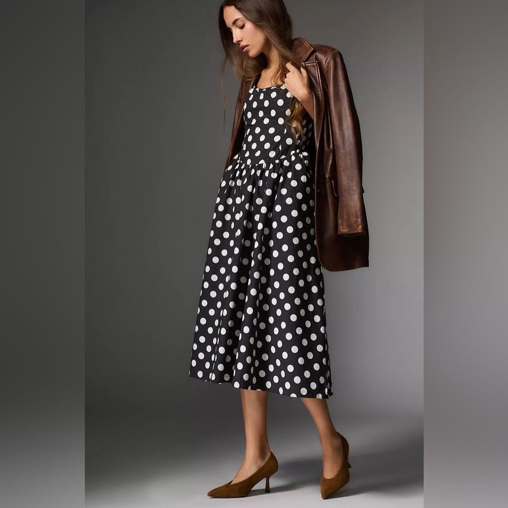 New Anthropologie Maeve Sleeveless Square-Neck Drop-Waist Midi Dress Size Xs